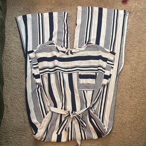 Monteau Navy and White Striped Kids One Piece